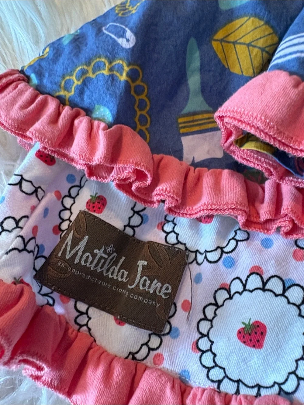 Matilda Jane Coral Pink & Navy Multi Sewing Print Dress